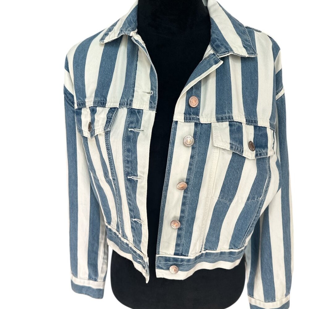 Forever 21 Blue and White Striped Jean Jacket